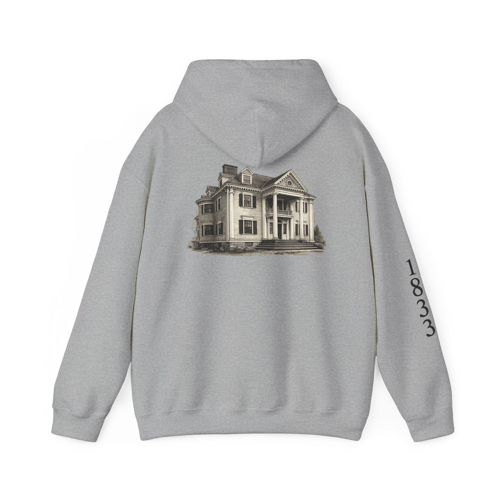 Historic Victorian House Hoodie — Vintage 1833 Mansion Graphic Sweatshirt
