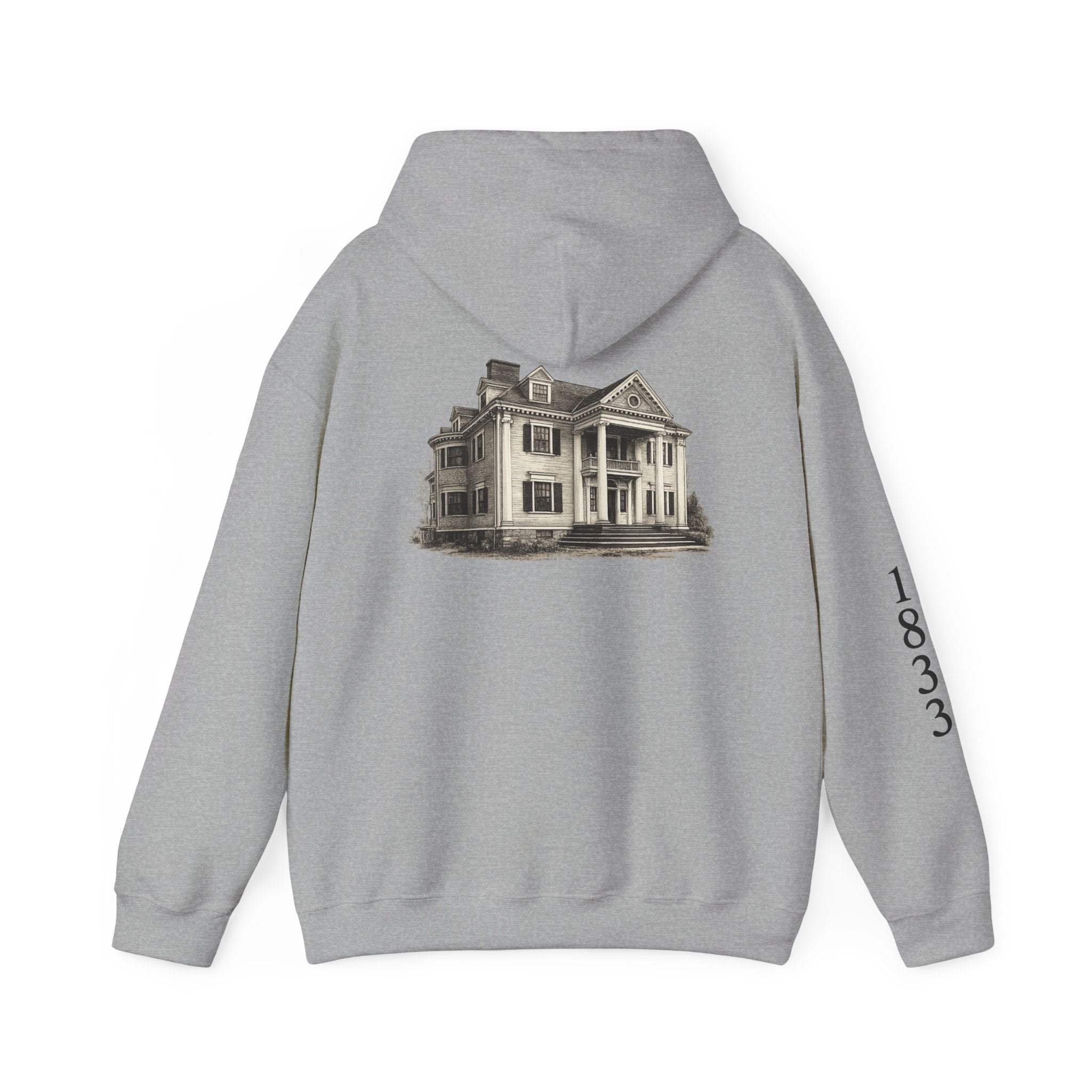 Historic Victorian House Hoodie — Vintage 1833 Mansion Graphic Sweatshirt