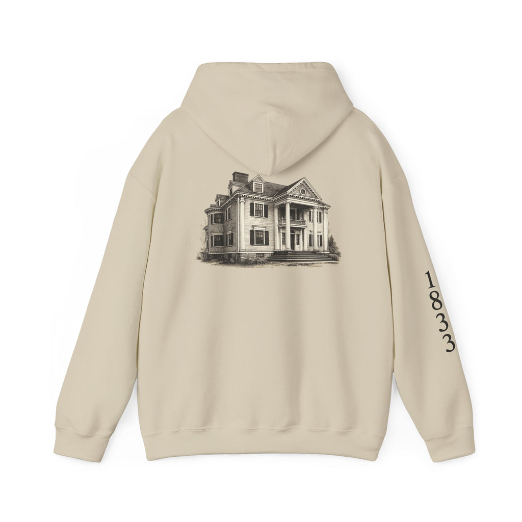 Historic Victorian House Hoodie — Vintage 1833 Mansion Graphic Sweatshirt