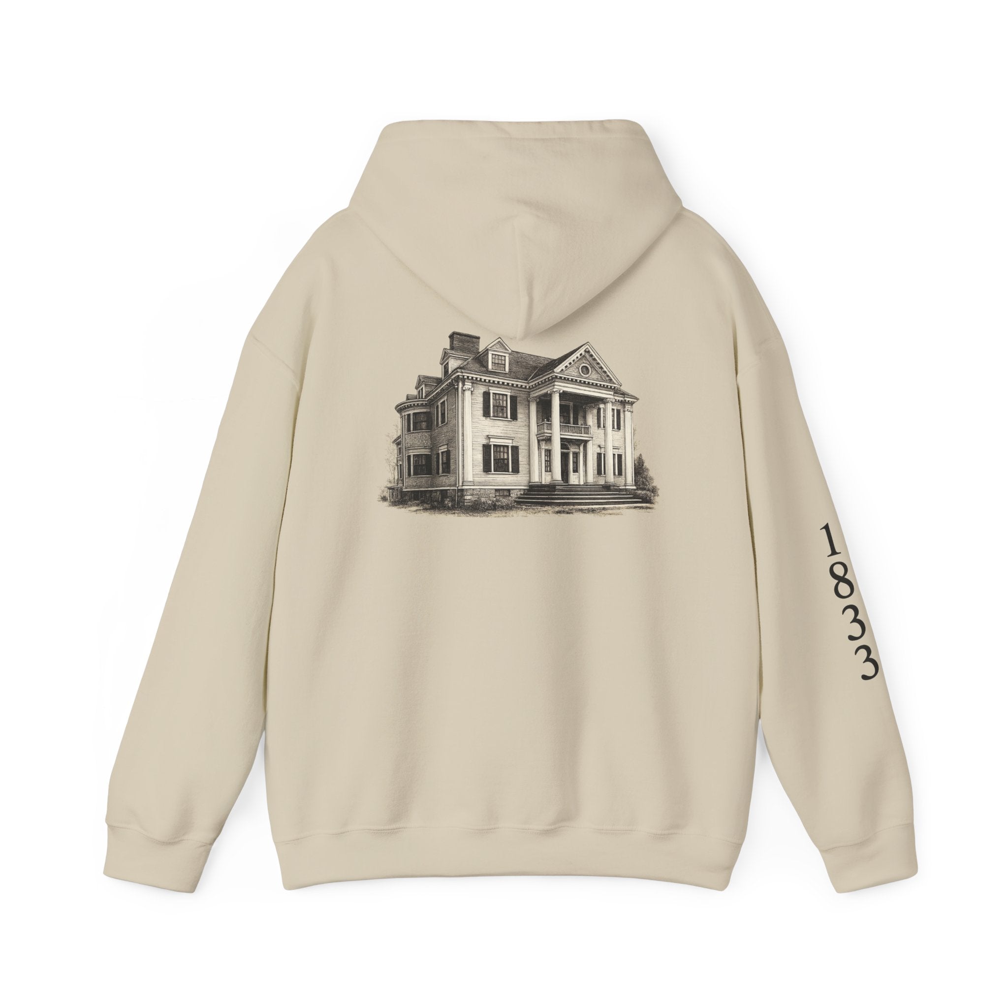 Historic Victorian House Hoodie — Vintage 1833 Mansion Graphic Sweatshirt