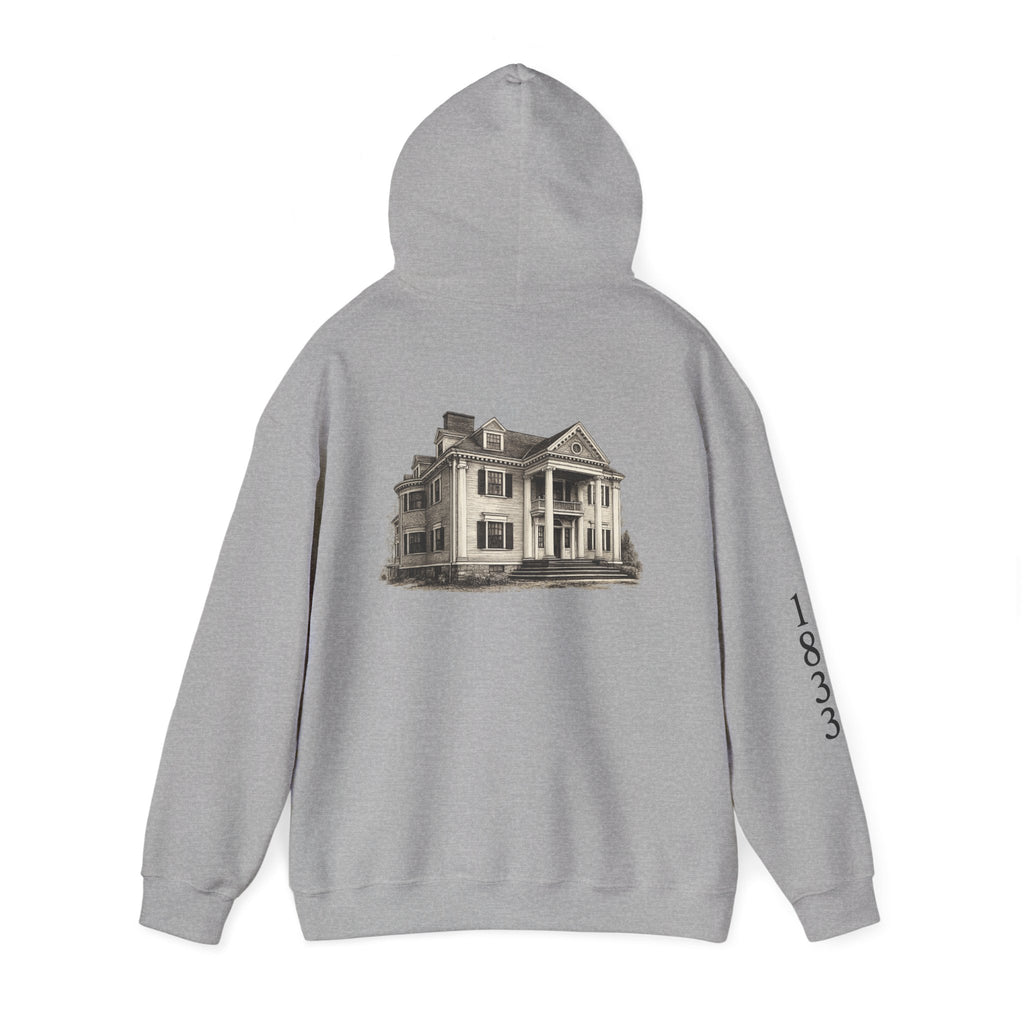 Historic Victorian House Hoodie — Vintage 1833 Mansion Graphic Sweatshirt