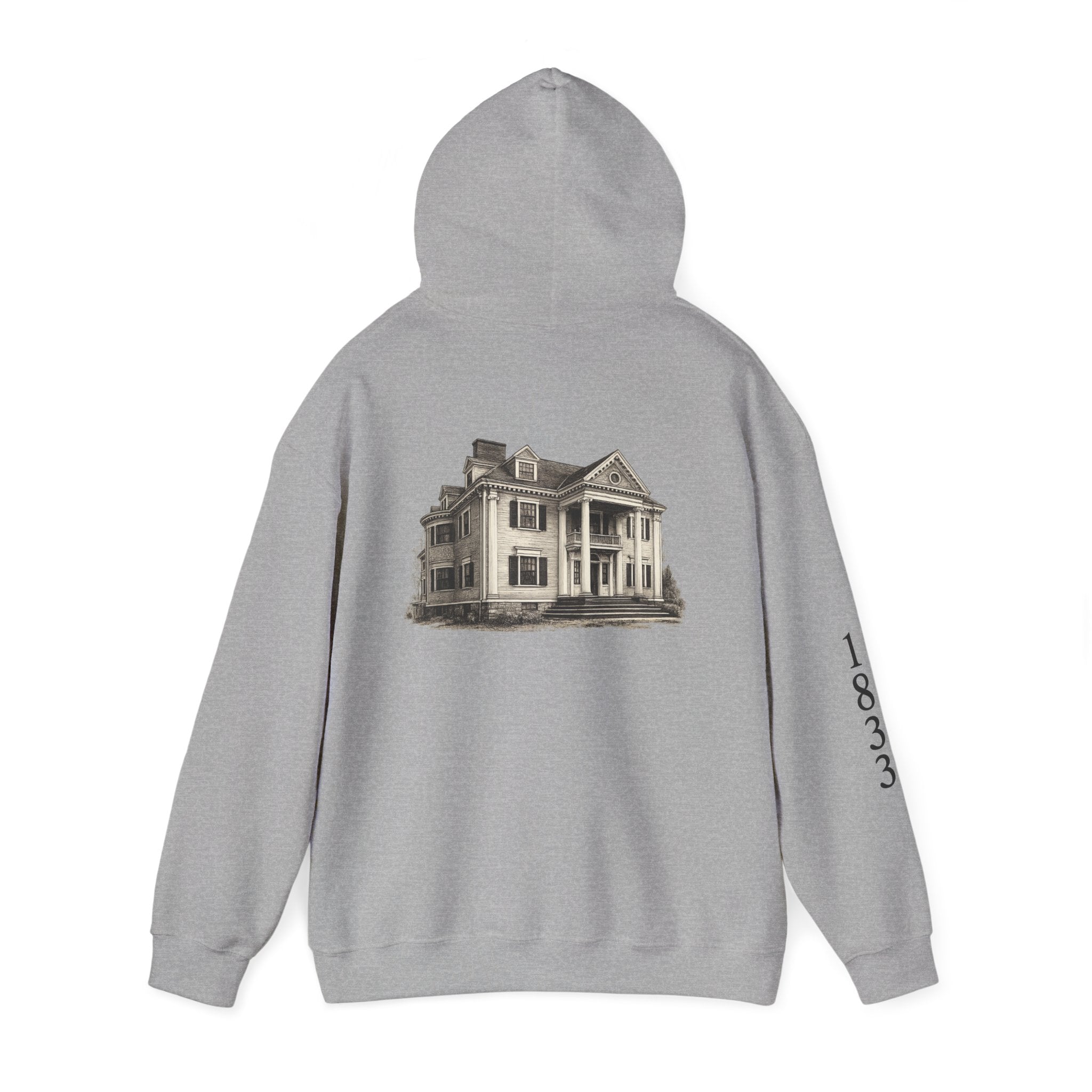 Historic Victorian House Hoodie — Vintage 1833 Mansion Graphic Sweatshirt