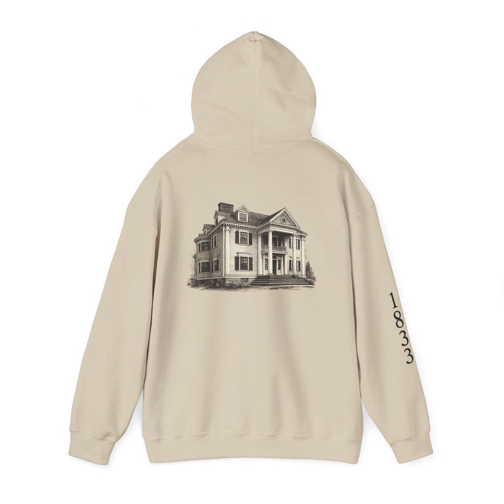 Historic Victorian House Hoodie — Vintage 1833 Mansion Graphic Sweatshirt